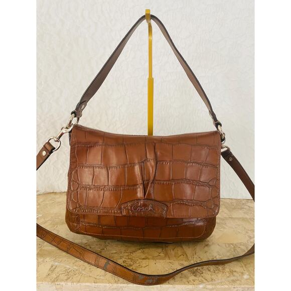 Coach Signature Ashley Shoulder Bag Brown Leather Purse Handbag F17646 - Picture 1 of 10